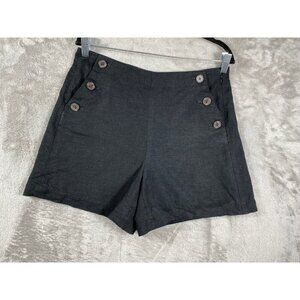 J. Crew Nautical Sailor Shorts Linen Blend Button Black Sz 6